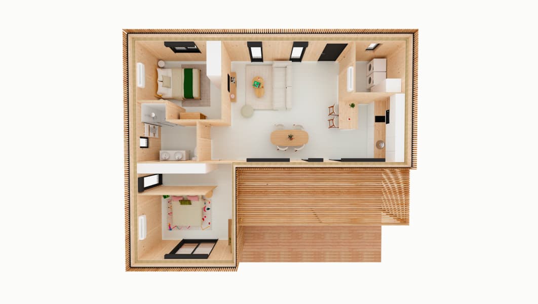 Plan 3D du modèle MI70, 70 m² plain-pied