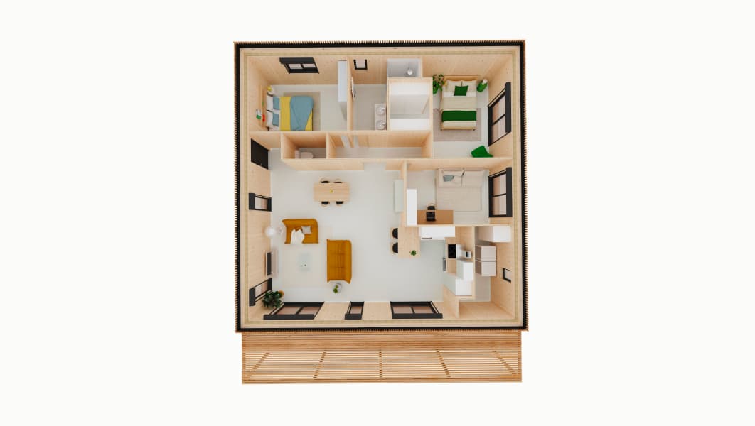 Plan 3D du modèle MI90, 90 m² plain-pied